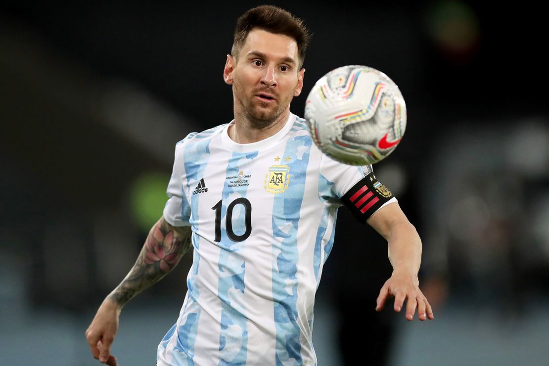 Messi looks at the ball during the Group A match between Argentina and Chile.