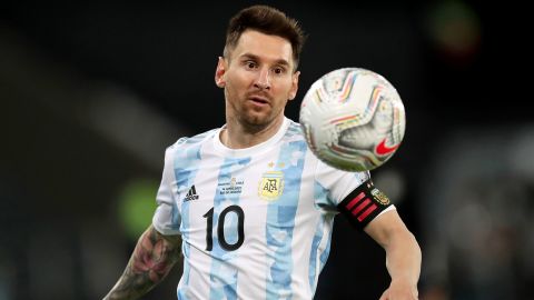 Messi looks at the ball during the Group A match between Argentina and Chile.