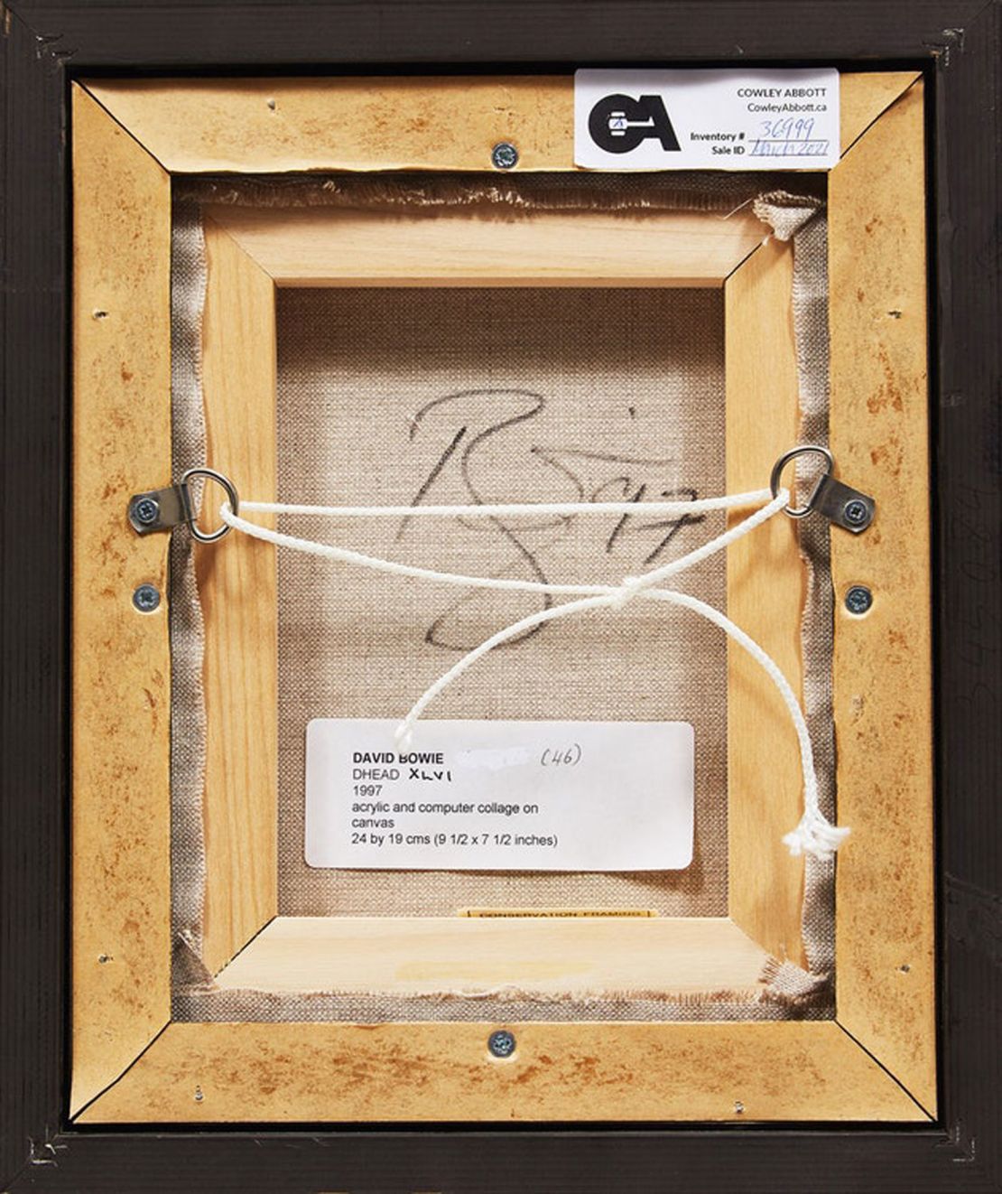 David Bowie's signature and an identifying label can be seen on the back of the painting.