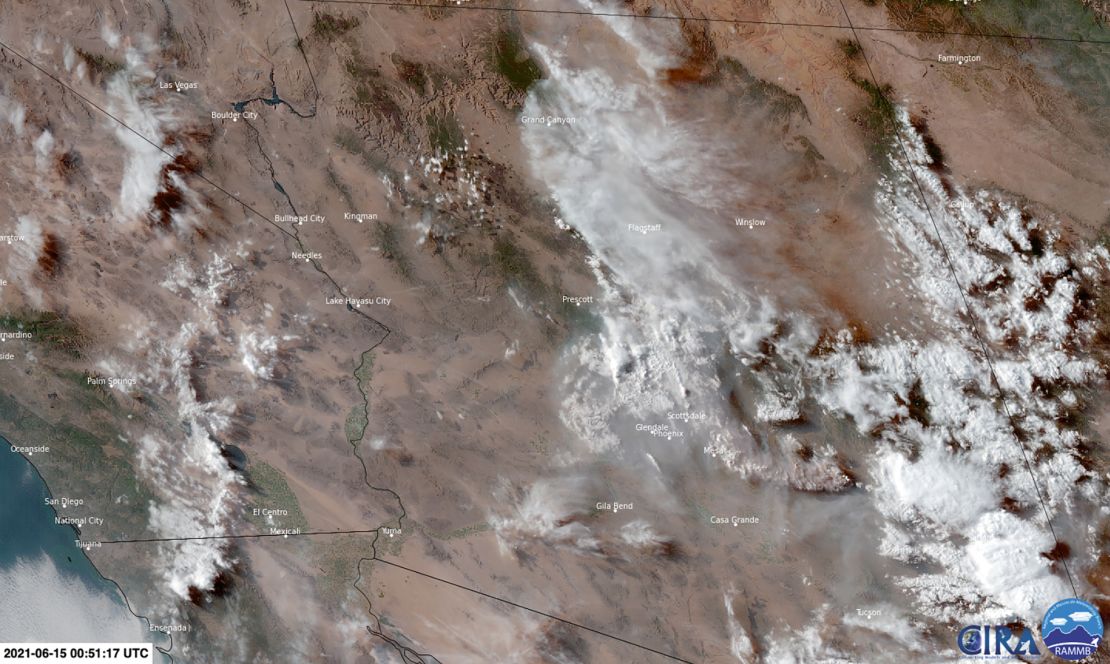Winds moving out of the east spread the large smoke plume from the Telegraph Fire across the Phoenix, Arizona, metro area Monday. 