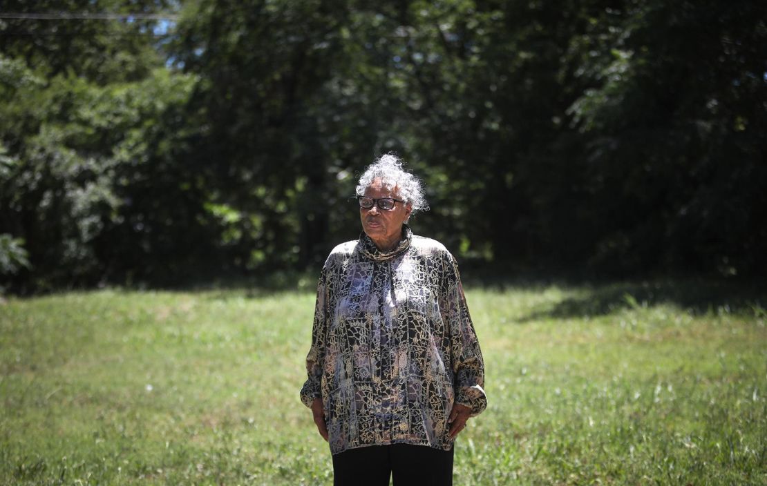 Opal Lee, 93, stands in front of the lot where in 1939 White rioters attacked, invaded and burned her family's home.