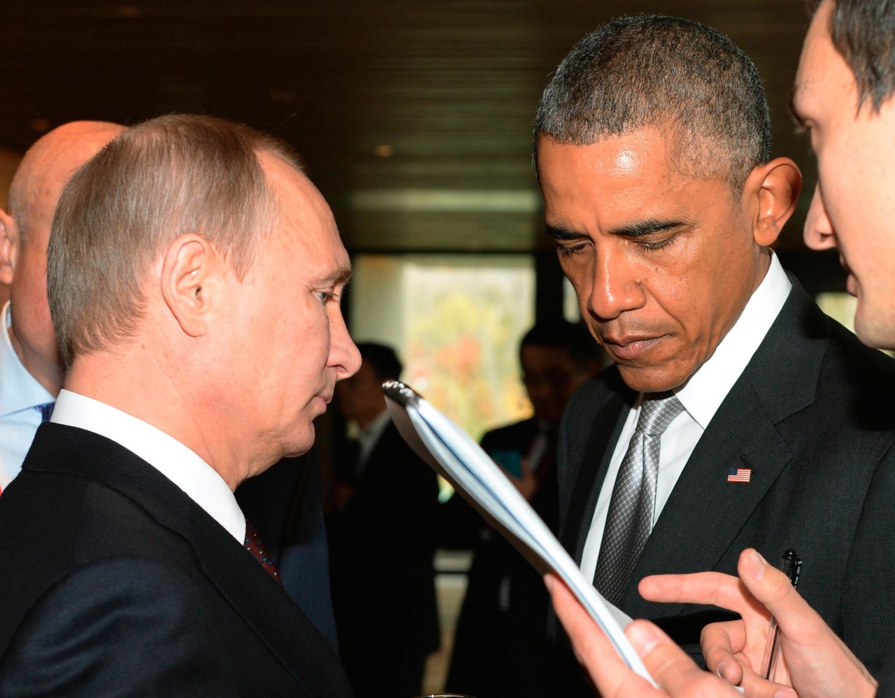 Putin and Obama talk on the sidelines of the Asia-Pacific Economic Cooperation summit in 2014. The two men met multiple times during Obama's two terms.