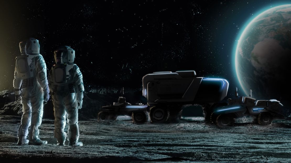 GM and Lokcheed Martin are still in the early planning stages of a new Lunar Rover, but this drawing shows how such a craft might be used on the moon's surface.