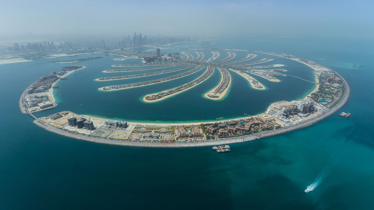 Dubai Palm artificial Island. View from hydroplane.