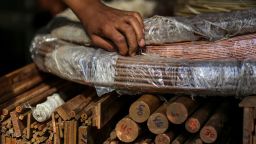 Rods and bars of copper and brass at a wholesale metal dealer in Mumbai, India, on Thursday, Feb. 25, 2021. A rally above $9,000 a metric ton has left copper trading at a record multiple to aluminum, which was the chief beneficiary in the last big substitution scramble as the red metal hit all-time highs above $10,000 in 2011. Photographer: Dhiraj Singh/Bloomberg via Getty Images