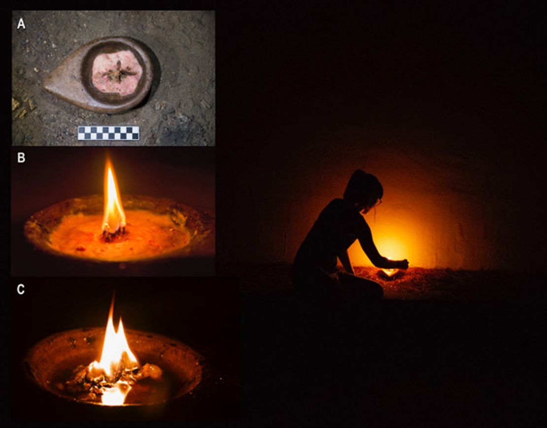 Archaeologists test grease lamps to see how they illuminated the depths of a cave in northern Spain. 