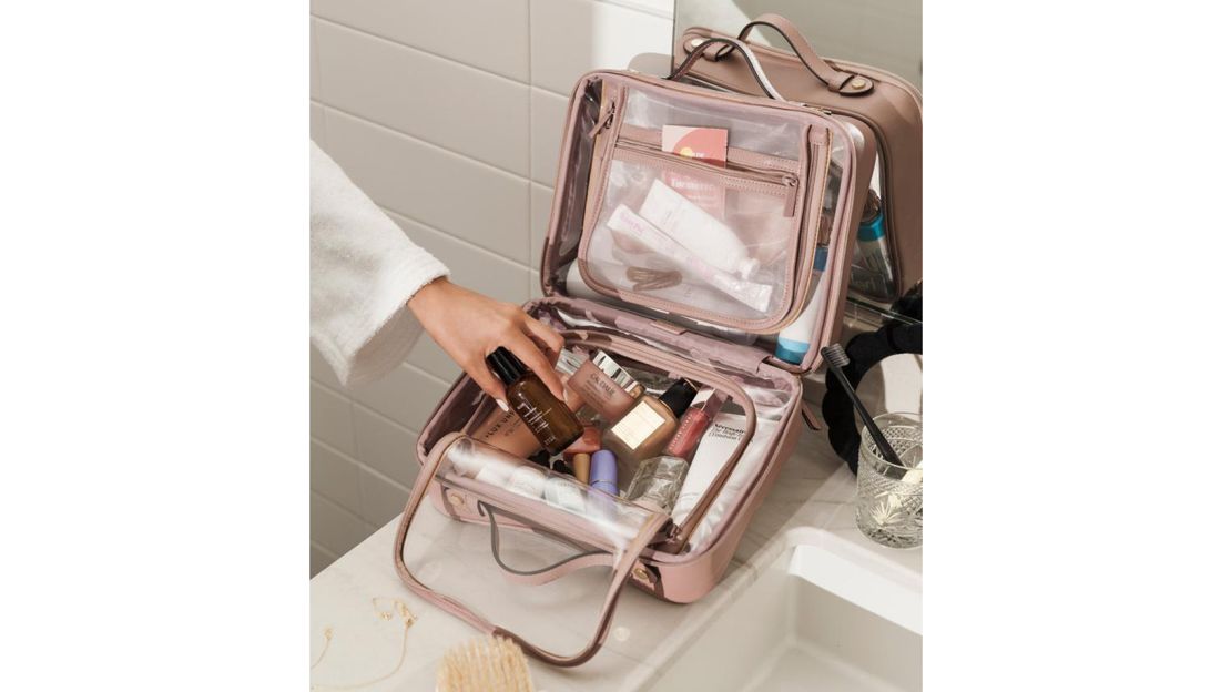 Unique Bargains Double Layer Makeup Bag Cosmetic Travel Bag Case Organizer  Bag Clear Bags for Women 1 Pcs Black