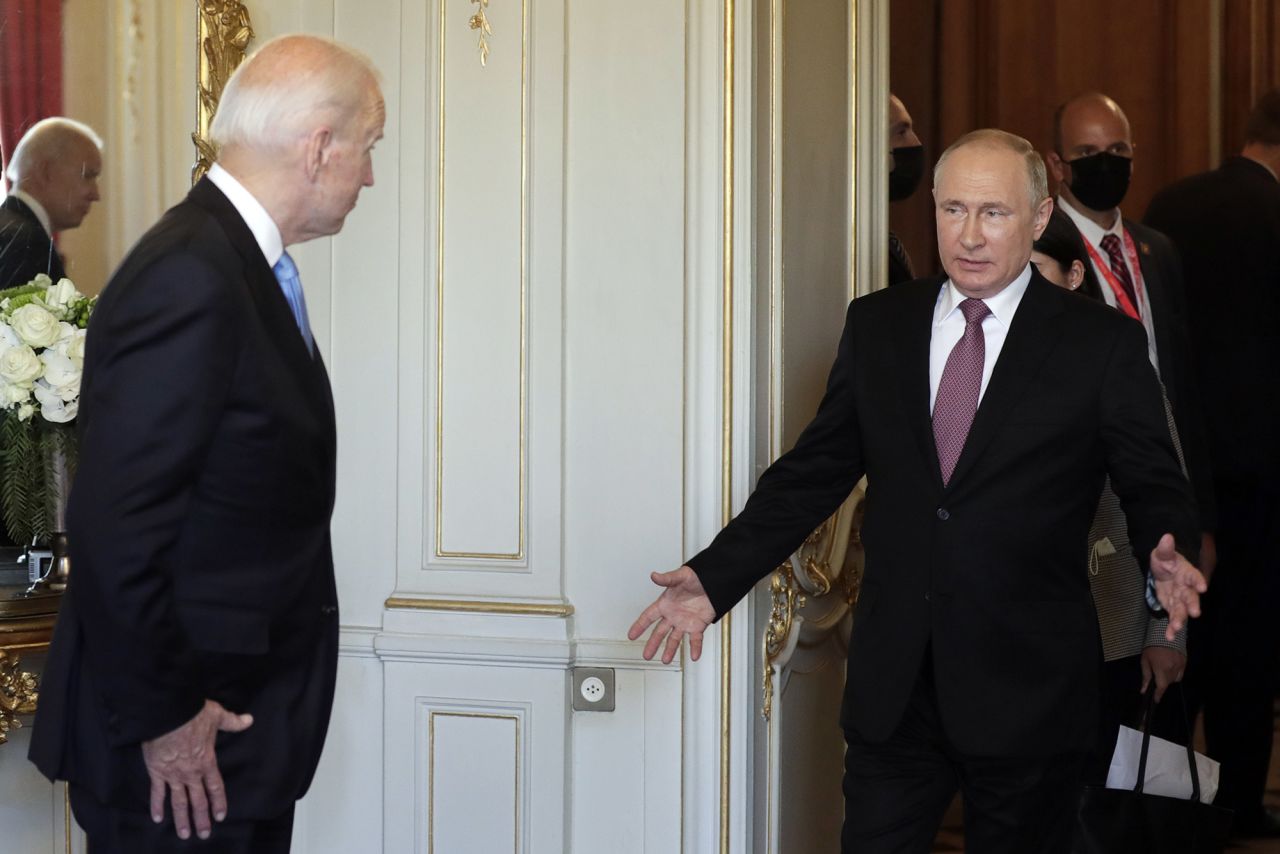 Biden and Putin talk before their second meeting of the day. A smaller meeting took place earlier with the two presidents spending a little less than two hours together.