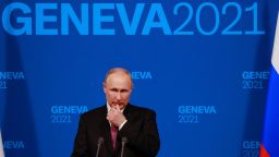 Russia's President Vladimir Putin holds a press conference after meeting with US President in Geneva on June 16, 2021. 