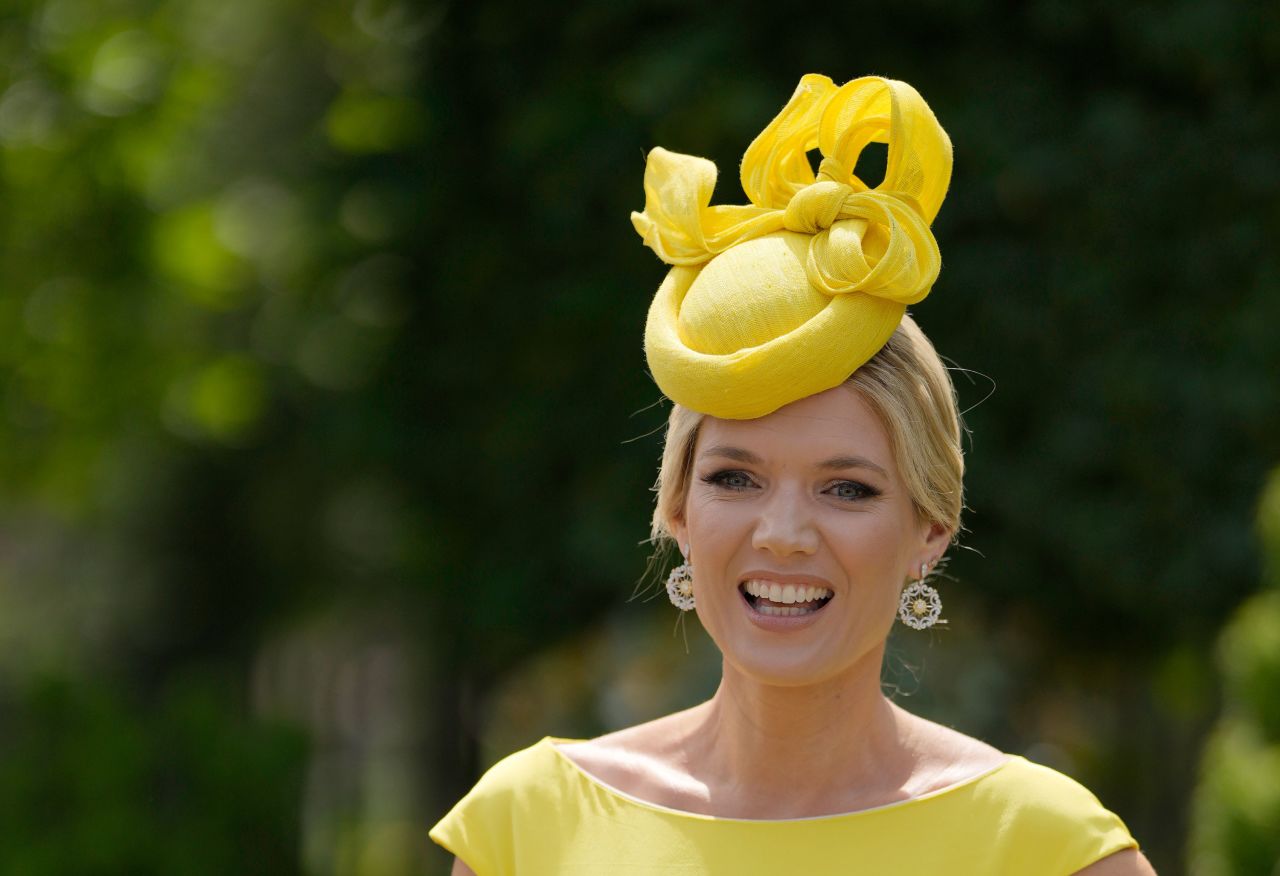 British television presenter Charlotte Hawkins opted for a sunny cocktail hat.