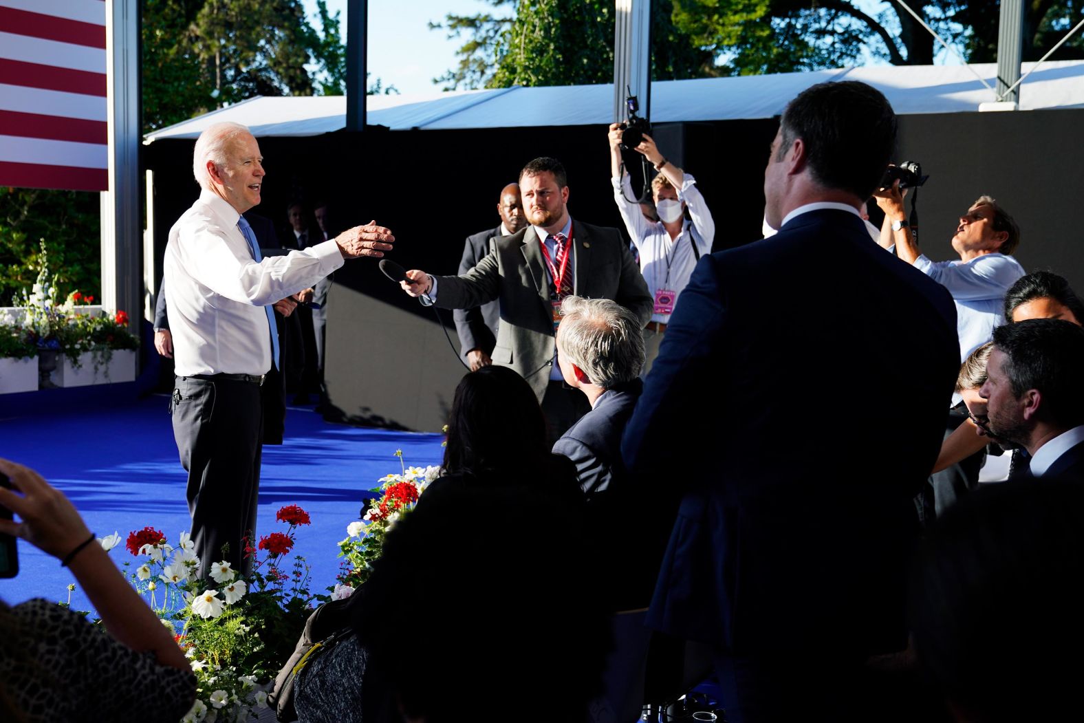 At the end of Biden's news conference, <a href="https://www.cnn.com/world/live-news/biden-putin-meeting-geneva-updates-intl/h_fba52dd852f3b539ecce180b44f05ba7" target="_blank">CNN's Kaitlan Collins pressed the President</a> on why he is confident Putin will change his behavior. "I'm not confident he'll change his behavior. Where the hell -- what do you do all the time? When did I say I was confident?" he asked, walking back toward reporters. He continued, "What I said was -- let's get it straight -- I said, 'What will change their behavior is if the rest of the world reacts to them and it diminishes their standing in the world.' I'm not confident of anything. I'm just stating a fact." Biden later apologized to Collins before boarding Air Force One. "I owe my last questioner an apology. I shouldn't have been such a wise guy with the last answer I gave," he said.