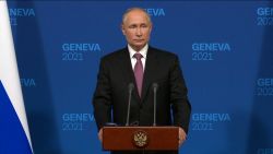 Russian President Vladimir Putin faces questions from reporters after his meeting with US President Joe Biden in Geneva, Switzerland.