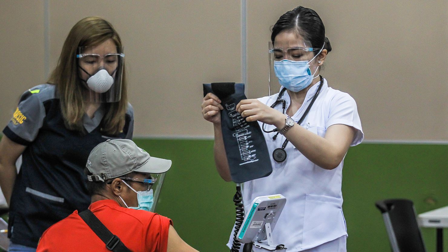 A nurse wearing a protective mask on duty inside a hospital in Manila, the Philippines, on May 12.