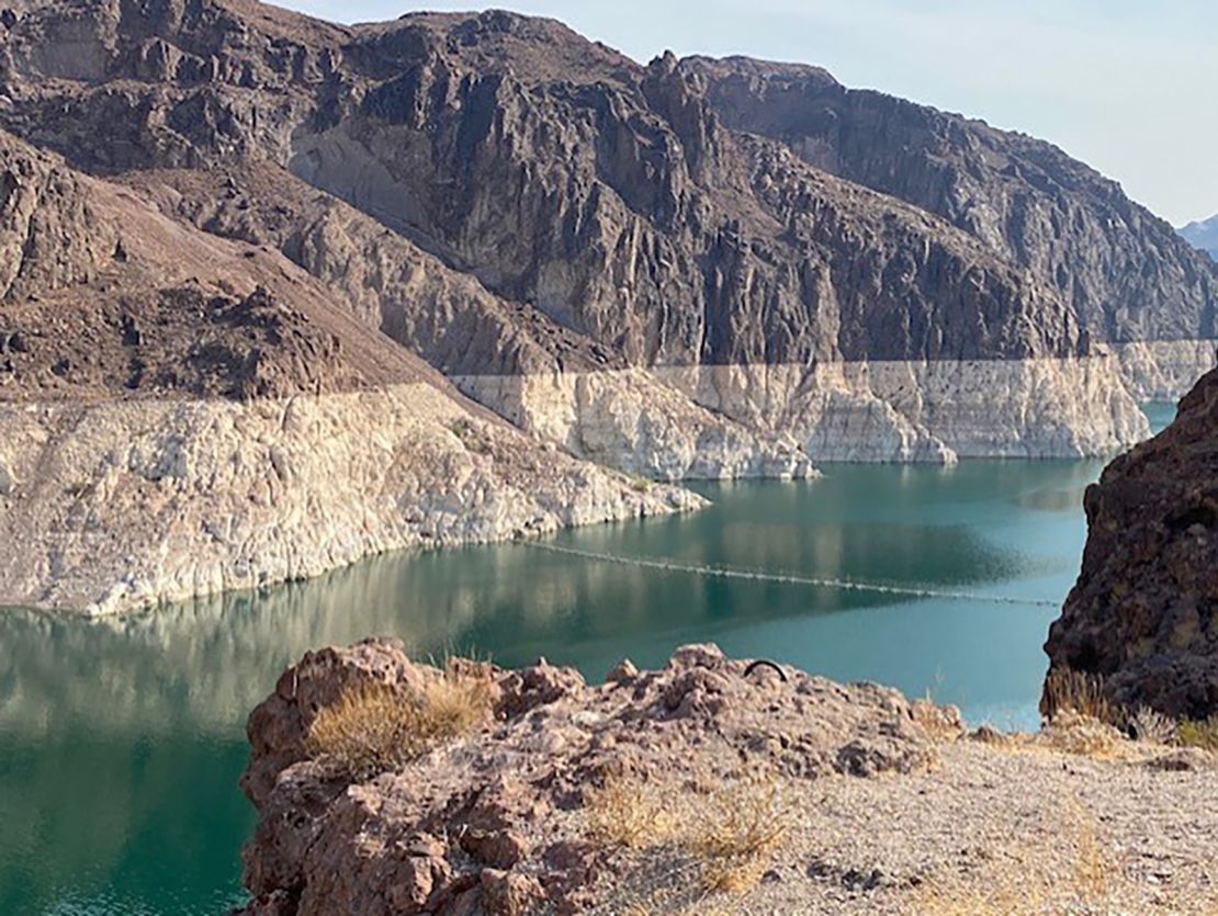 The iconic bathtub ring of Lake Mead shows where the water once reached in the early 80s