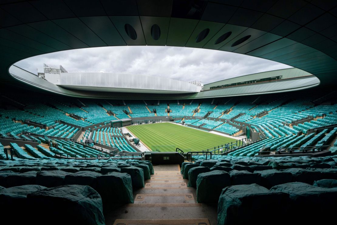View of Wimbledon's No. 1 Court in June 2020. Organizers aim to have a small number of tickets available for the stadium for the semifinals and finals at the 2021 edition of the tournament. 