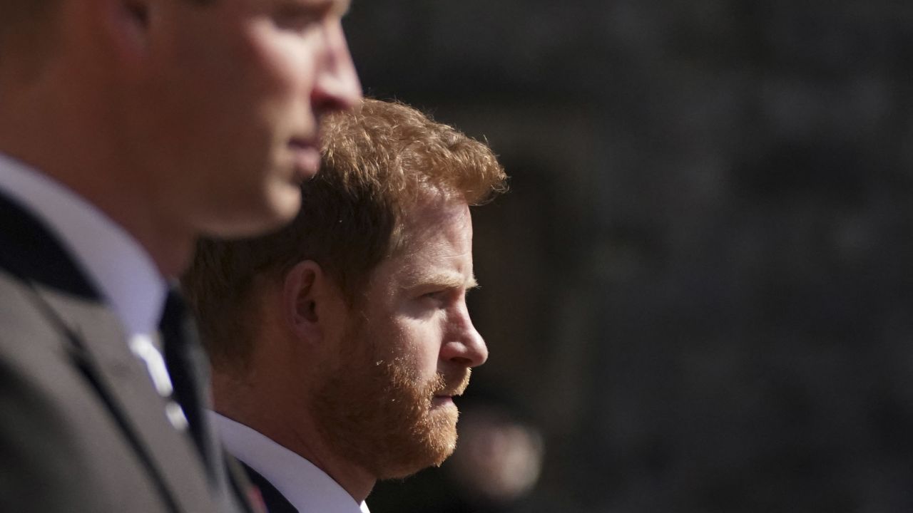 The Duke of Sussex walks during the funeral procession of his grandfather, the Duke of Edinburgh, to. St George's Chapel in Windsor Castle on April 17.