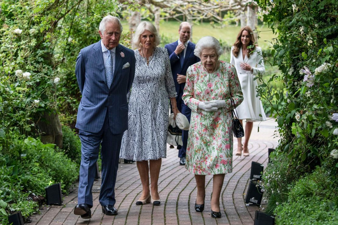 The Queen and other senior royals attend a reception with G7 leaders at The Eden Project in southwest England on June 11.