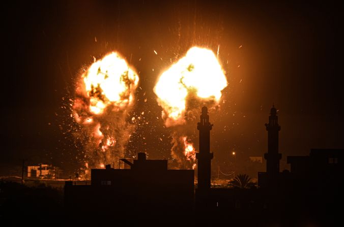 Flames are seen after an Israeli airstrike hit Hamas targets in Gaza City on Tuesday, June 15. The Israeli military struck targets in Gaza overnight, the Israel Defense Forces said in a statement, citing incendiary balloons launched from Gaza earlier in the day. <a href="https://www.cnn.com/2021/06/15/middleeast/israel-airstrikes-gaza-june-15-intl/index.html" target="_blank">The airstrikes</a> were the first in Gaza since a ceasefire went into effect nearly one month ago.