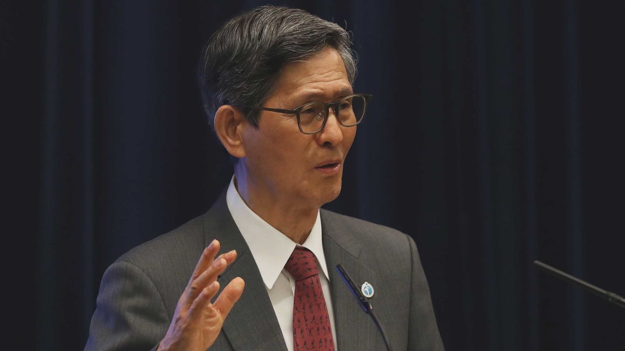 Omi attends a joint news conference with Japan's Prime Minister Yoshihide Suga on June 17, 2021.