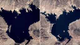 Lake Mead in 2000 (left) and in 2020 (right). The lake, just east of Las Vegas on the Nevada-Arizona border, is the United States' largest reservoir. Levels have dropped around 143 feet since 2000, when it was last considered full.
