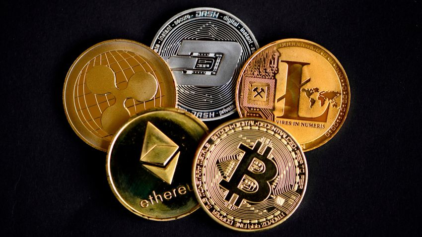 The photo shows physical imitations of cryptocurrency in Dortmund, western Germany, on January 27, 2020. (Photo by INA FASSBENDER / AFP) (Photo by INA FASSBENDER/AFP via Getty Images)
