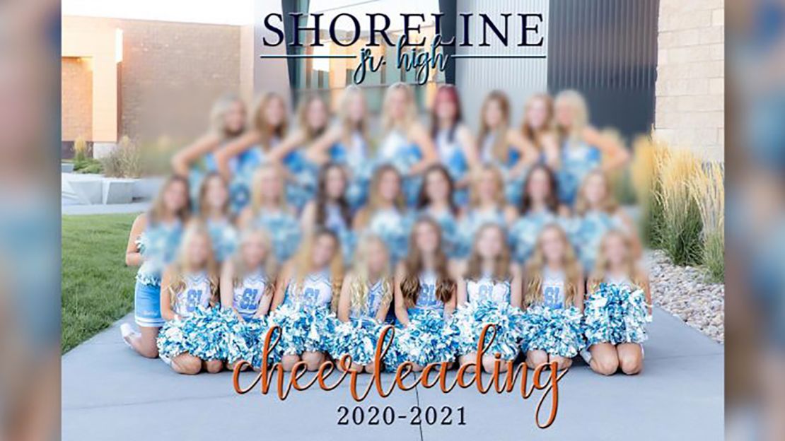 
A photo of the cheerleading team without Morgyn was used for the yearbook. 
CNN intentionally blurred the image due to the age of the other subjects in the image.