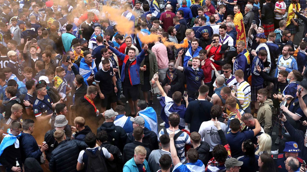 Scotland fans gather in Leicester Square, London, before the match.