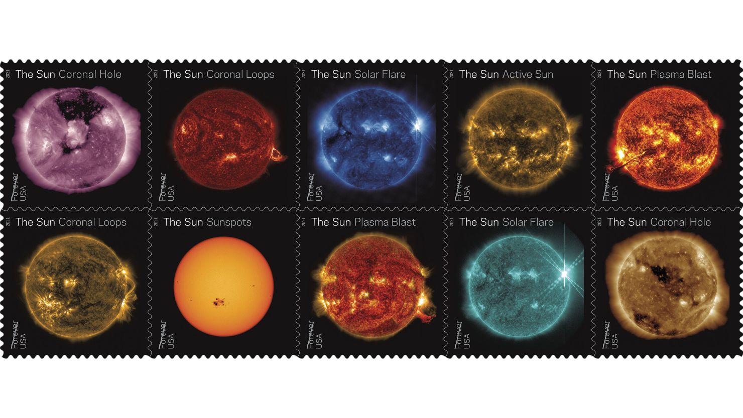 The US Postal Service issued a set of Sun stamps on Friday.