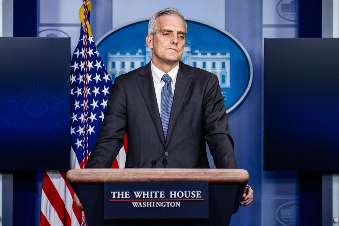 Secretary of Veterans Affairs Denis McDonough speaks at a press briefing in the Brady Press Briefing Room at the White House on March 4, 2021, in Washington, DC.