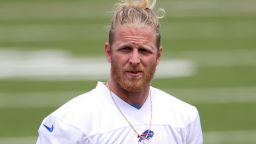 ORCHARD PARK, NY - JUNE 02: Cole Beasley #11 of the Buffalo Bills looks to throw the ball during OTA workouts at Highmark Stadium on June 2, 2021 in Orchard Park, New York. (Photo by Timothy T Ludwig/Getty Images)