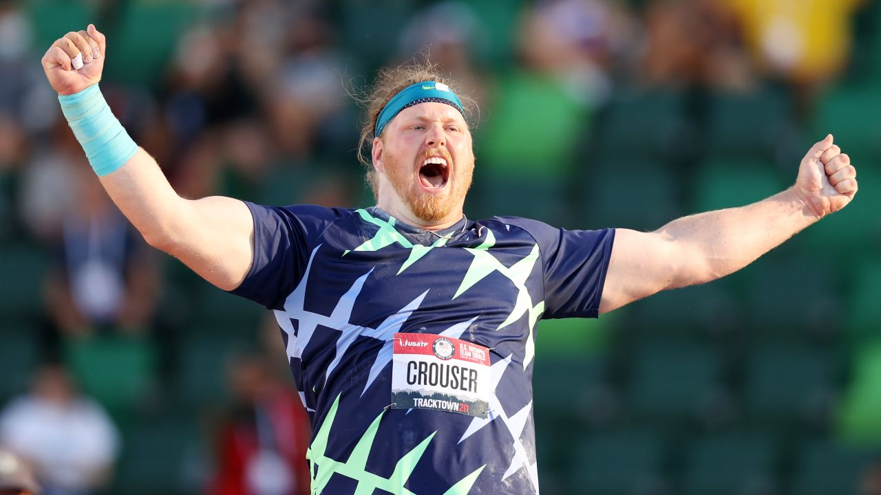 Crouser celebrates during US Olympic Track and Field Trials.