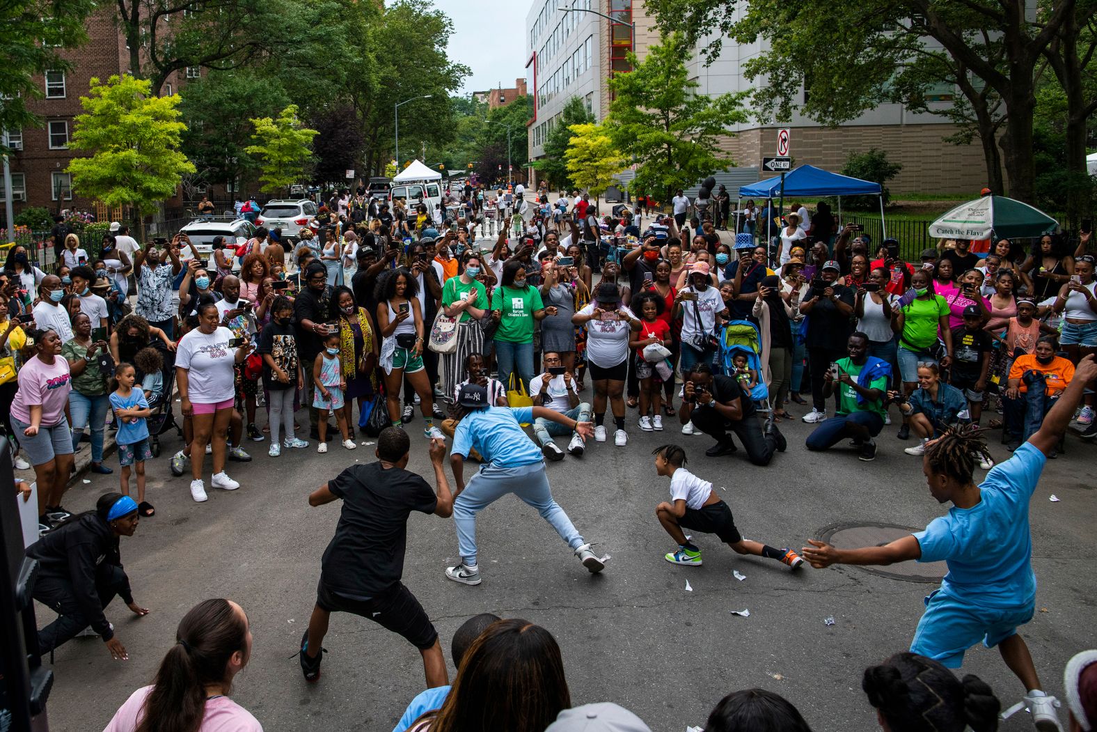 People perform during Juneteenth celebrations in the Harlem neighborhood of New York.