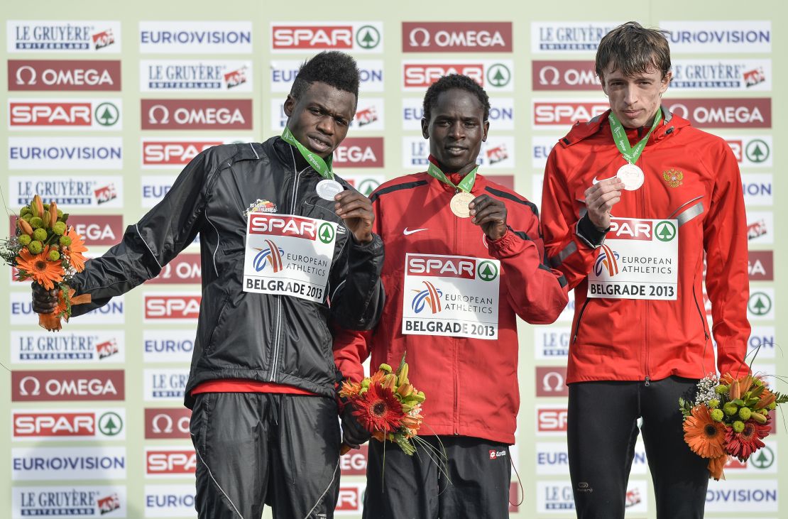 When Kimeli (left) won a silver medal at the European Cross-Country championships in Serbia, he devoted himself to his Olympic dream, which he hopes to achieve in Tokyo this summer. 