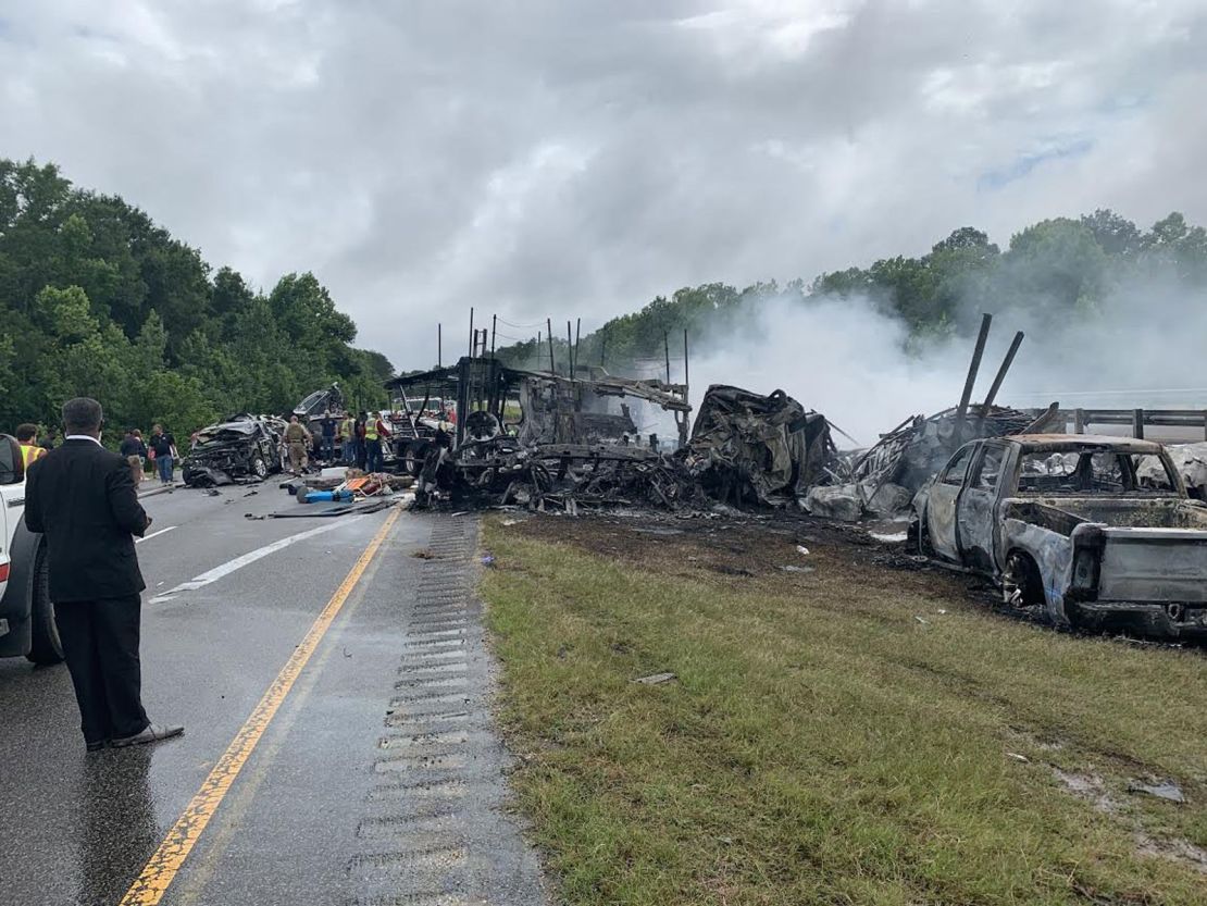 The scene of an accident that claimed the lives of 10 people, including 9 children, in Butler County, Alabama, on Saturday, June 19, 2021. 