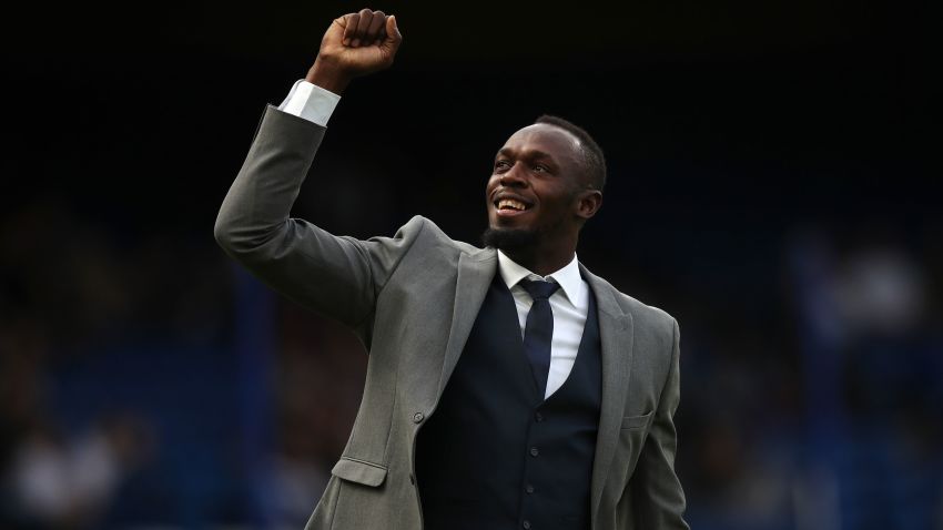 Usain Bolt of Soccer Aid World XI walks on the pitch prior to the Soccer Aid for UNICEF 2019 match between England and the Soccer Aid World XI at Stamford Bridge on June 16, 2019 in London, England.