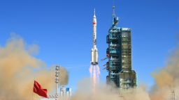  The Shenzhou-12 spacecraft is launched from the Jiuquan Satellite Launch Center on June 17, 2021 in Jiuquan, Gansu Province of China. China launches the Shenzhou-12 spacecraft, carried on the Long March-2F rocket, to Chinese Tiangong space station. 
