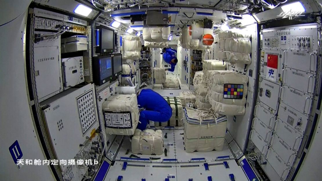 Three Chinese astronauts board the core module of China's still-under-construction space station on Thursday.