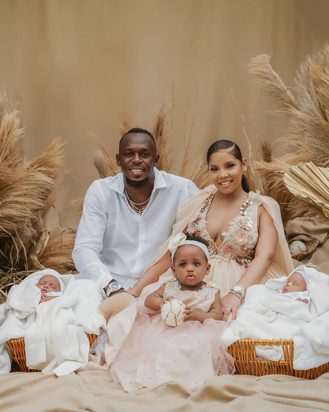Usain Bolt posted a photo of his family on Instagram on Father's Day, sharing the names of his newborn twin sons, Thunder and Saint Leo.