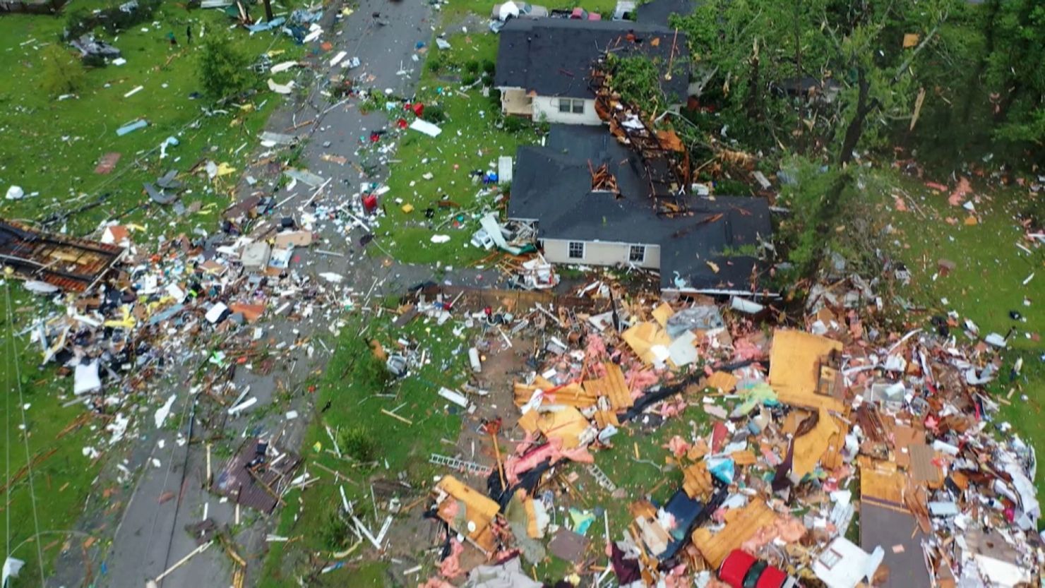 Damage and debris is seen in Brewton, Alabama, following a tornado on Saturday.