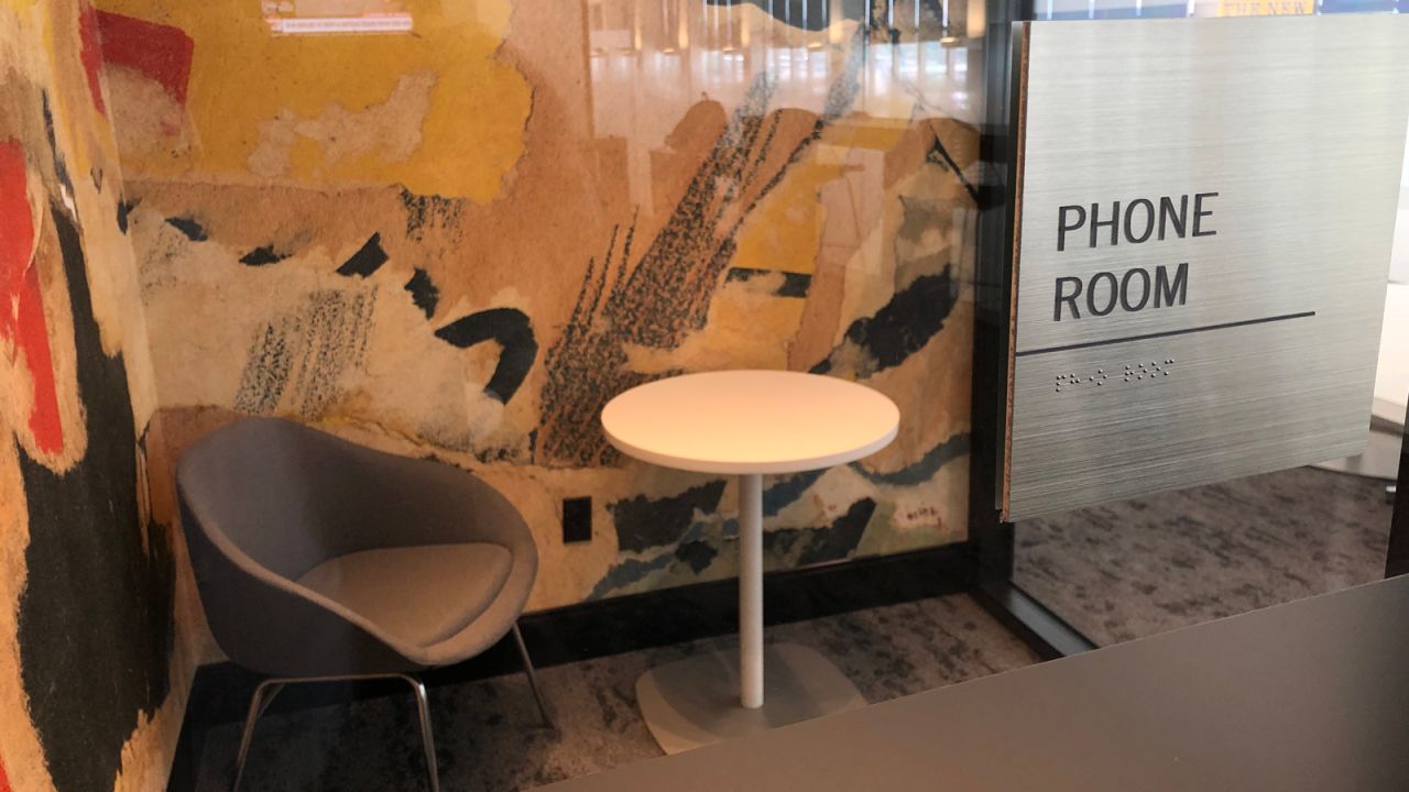 If you need a private place to have a conversation on your cell, grab one of the lounge's two phone rooms.