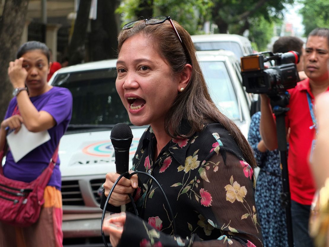 Arlene Brosas of the Gabriela Women's Party during a demonstration in Manila, the Philippines. 