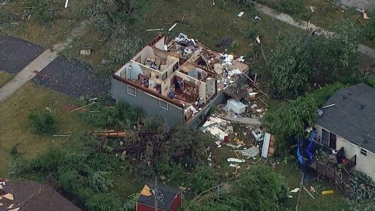 Storm damage is seen Monday in Woodridge, Illinois.