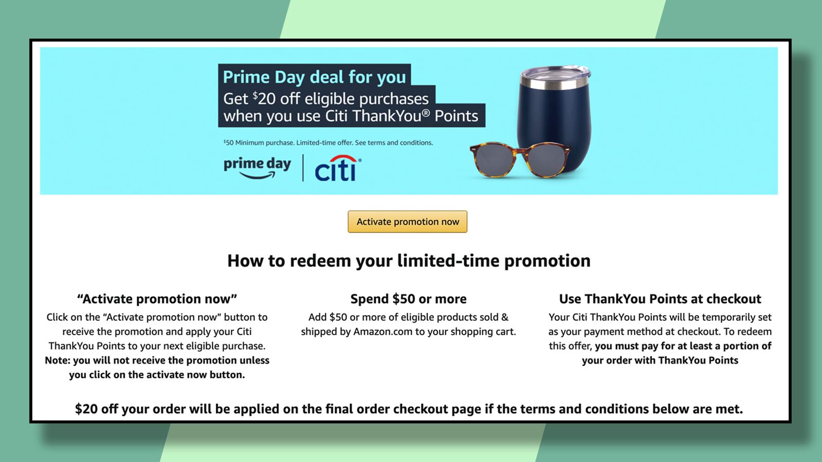 Save $20 during  Prime Day with targeted Citibank credit