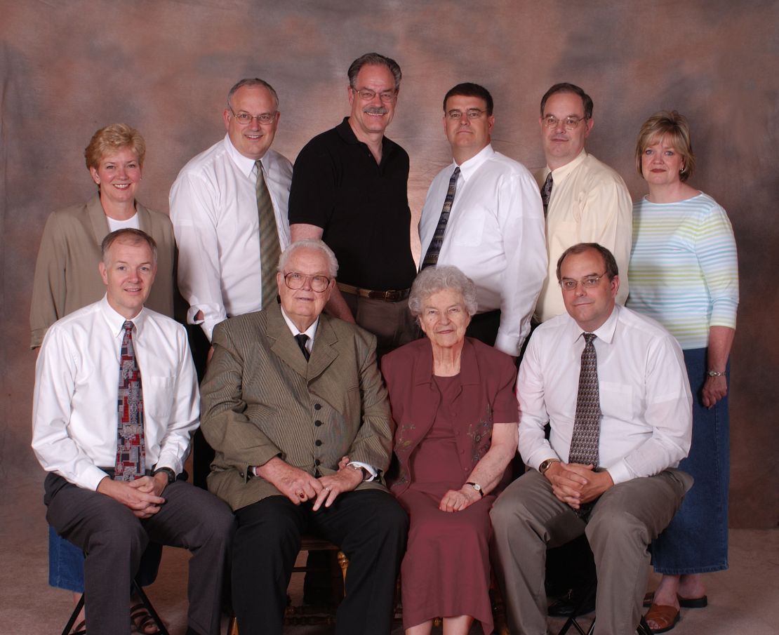 The Johnson family Reunion, July 2003, just two years before the genetic test. Back row: Kathy, Paul, Rand, Rob, Todd and Janice. Front row: Brad, Vere, Winnie, Scott.