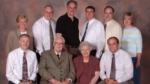 The Johnson family Reunion, July 2003, just two years before the genetic test. Back row: Kathy, Paul, Rand, Rob, Todd and Janice. Front row: Brad, Vere, Winnie, Scott.