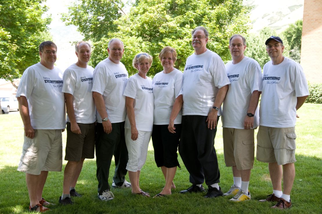 The Johnson siblings in 2009: Rob, Brad, Paul, Kathy, Janice, Rand, Todd and Scott.
