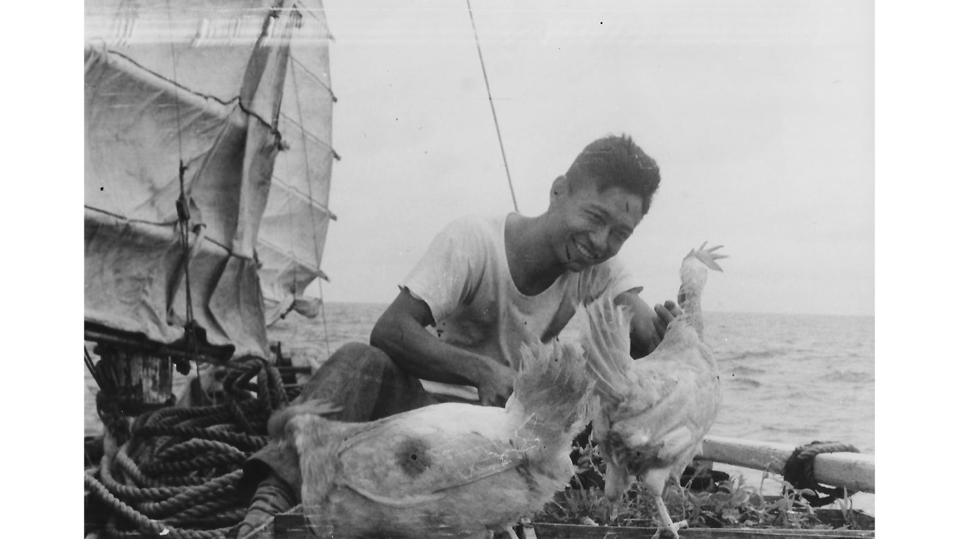 <strong>Huloo's chicken ranch: </strong>Huloo, pictured, brought two chickens along for the journey. The hens each laid one egg per day.