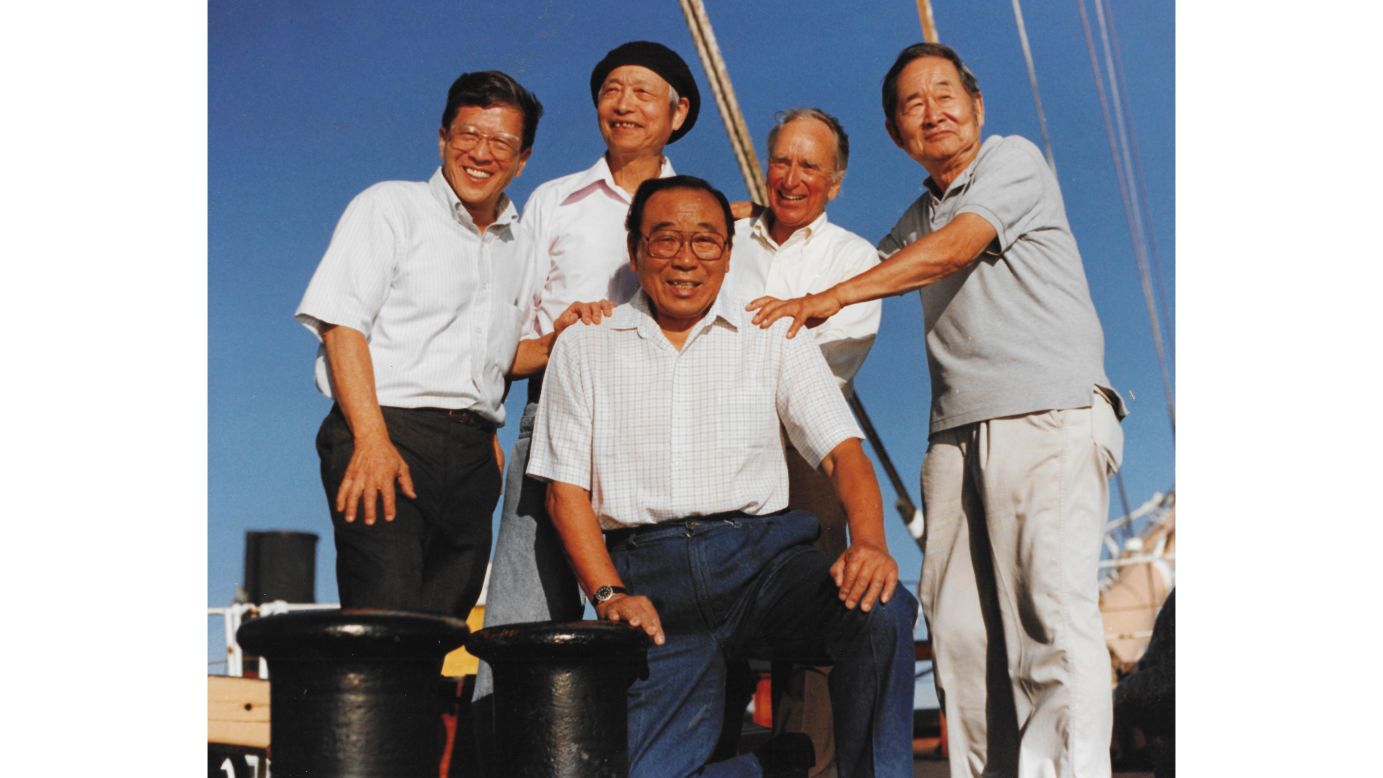 <strong>40th anniversary:</strong> The crew went their separate ways after the journey but stayed in touch. They gathered and took this picture on the 40th anniversary of their trip. Benny was the only one missing -- he died in a car accident in the 1960s.
