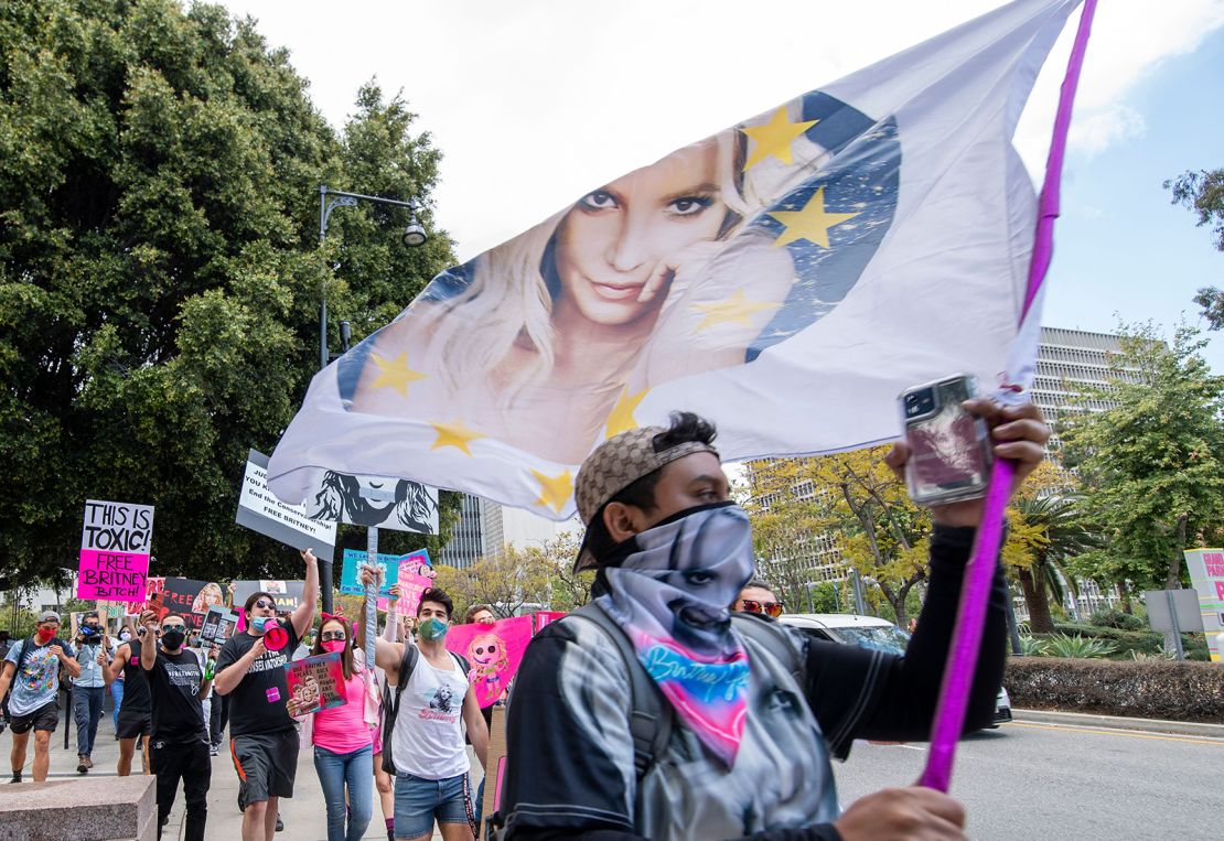 Spears fans rally outside a conservatorship hearing in Los Angeles in April.