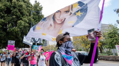 Spears fans rally outside a conservatorship hearing in Los Angeles in April.